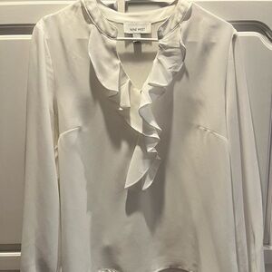 Nine West Women's Cream Ruffle Blouse